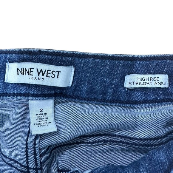 NINE WEST Jeans Women’s sz. 2 Blue Wash High-Rise Straight Ankle Raw Hem - Picture 5 of 6